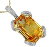 LARGE 25.45CT DIAMOND & AAA CITRINE 14K YELLOW GOLD EMERALD CUT FLOATING PENDANT