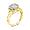 3.21CT DIAMOND & AAA AQUAMARINE 14KT YELLOW GOLD 3D OVAL & ROUND ENGAGEMENT RING
