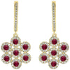 1.02CT DIAMOND & AAA RUBY 14KT YELLOW GOLD FLOWER LEVERBACK HANGING EARRINGS