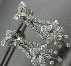 ESTATE LARGE 2.62CT DIAMOND 14KT WHITE GOLD 3D FLOWER BUTTERFLY HANGING EARRINGS