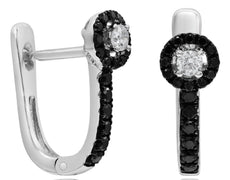 .41CT WHITE & BLACK DIAMOND 14KT WHITE GOLD 3D FLOWER LEVERBACK HANGING EARRINGS