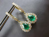 1.95CT DIAMOND & AAA COLUMBIAN EMERALD 14KT YELLOW GOLD 3D HALO HANGING EARRINGS