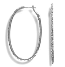 .75CT DIAMOND 14K WHITE GOLD ROUND INSIDE OUT OVAL CLIP ON HOOP HANGING EARRINGS