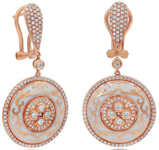 LARGE 1.29CT DIAMOND & WHITE ENAMEL 18KT ROSE GOLD 3D CIRCULAR CLIP ON EARRINGS