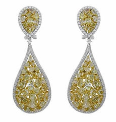 EXTRA LARGE 16.39CT WHITE & FANCY YELLOW DIAMOND 18K TWO TONE GOLD DROP EARRINGS