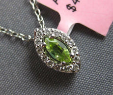 .16CT DIAMOND & AAA PERIDOT 14KT WHITE GOLD MARQUISE SHAPE HALO FLOATING PENDANT