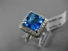 ESTATE LARGE 9.85CT DIAMOND & AAA BLUE TOPAZ 14KT WHITE GOLD 3D SQUARE HALO RING