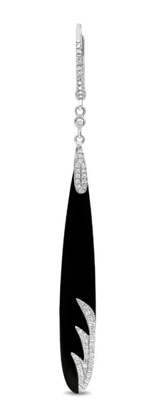 ESTATE 8.0CT DIAMOND & AAA BLACK ONYX 14K WHITE GOLD MULTI LEAF HANGING EARRINGS