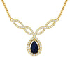 .78CT DIAMOND & AAA SAPPHIRE 14K YELLOW GOLD 3D PEAR SHAPE & ROUND LOVE NECKLACE