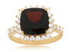 LARGE 5.25CT DIAMOND & AAA GARNET 14KT YELLOW GOLD CUSHION SQUARE HALO FUN RING