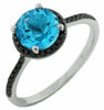 ESTATE 1.91CT BLACK DIAMOND & AAA BLUE TOPAZ 14KT WHITE GOLD ROUND HALO FUN RING