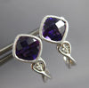 1.73CT DIAMOND & AAA AMETHYST 14KT WHITE GOLD CUSHION & ROUND HANGING EARRINGS