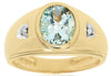 Estate 2.04Ct Diamond & AAA Aquamarine 14Kt Yellow Gold 3D Round & Oval Bezel Mens Ring
