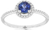 ESTATE .64CT DIAMOND & AAA TANZANITE 14KT WHITE GOLD ROUND HALO ENGAGEMENT RING