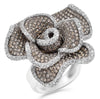 LARGE 5.54CT WHITE & MOCHA DIAMOND 14KT WHITE GOLD CLASSIC ROSE FLOWER LOVE RING