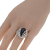 LARGE 1.26CT DIAMOND & AAA ONYX 18KT WHITE GOLD PEAR SHAPE CRISS CROSS WEB RING