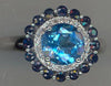 ESTATE 3.50CT DIAMOND & AAA SAPPHIRE & BLUE TOPAZ 14K WHITE GOLD FLOWER FUN RING