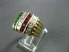 ESTATE 3.55CT DIAMOND & AAA RUBY & EMERALD 18K YELLOW GOLD MULTI ROW RING #22492