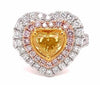 WIDE 2.73CT MULTI COLOR DIAMOND 18KT TRI COLOR GOLD HEART SHAPE ENGAGEMENT RING
