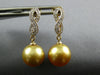 .15CT DIAMOND & AAA GOLDEN SOUTH SEA PEARL 18K YELLOW GOLD LOVE HANGING EARRINGS