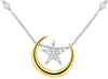 ESTATE .16CT DIAMOND 14KT WHITE GOLD 3D STAR & MOON LOVE FLOATING PENDANT
