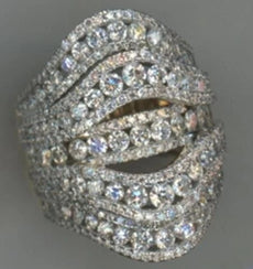 ESTATE EXTRA LARGE 3.76CT DIAMOND 18KT WHITE GOLD 3D MULTI ROW COCKTAIL FUN RING