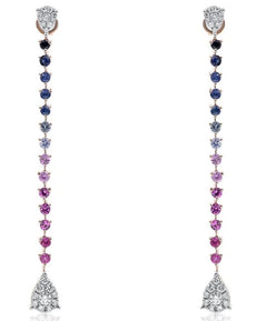 1.33CT DIAMOND & AAA MULTI COLOR SAPPHIRE 14K ROSE GOLD 3D FUN HANGING EARRINGS