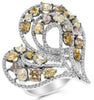 EXTRA LARGE 4.70CT WHITE & MULTI COLOR DIAMOND 18KT WHITE GOLD HEART SHAPE RING