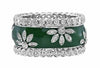 LARGE 1.44CT DIAMOND & GREEN ENAMEL 18K WHITE GOLD MULTI FLOWER ANNIVERSARY RING
