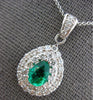 LARGE 1.70CT DIAMOND & AAA EMERALD 14KT WHITE GOLD 3D PEAR SHAPE PENDANT #27052