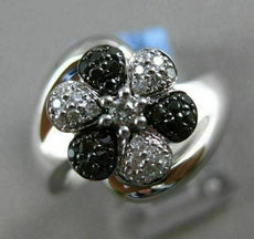 ESTATE WIDE .25CT WHITE & BLACK DIAMOND 14KT WHITE GOLD FLOWER CRISS CROSS RING