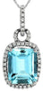 3.95CT DIAMOND & AAA AQUAMARINE 14KT WHITE GOLD 3D EMERALD CUT & ROUND PENDANT