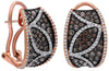 LARGE 2.6CT WHITE & CHOCOLATE FANCY DIAMOND 18KT ROSE GOLD LEAF CLIP ON EARRINGS