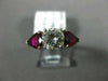 ESTATE 1.90CT DIAMOND & AAA RUBY PLATINUM PEAR SHAPE THREE STONE ENGAGEMENT RING