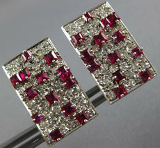 LARGE 4.0CT DIAMOND & AAA RUBY 18KT WHITE GOLD ROUND & PRINCESS CLIP ON EARRINGS