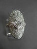 ANTIQUE LARGE 1.10CT DIAMOND 14KT WHITE GOLD FILIGREE OVAL FLORAL COCKTAIL RING