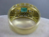 ANTIQUE WIDE 1.25CTW OLD MINE CUT DIAMOND EMERALD 14K GOLD BAND RING 12MM #2008