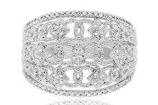 WIDE .25CT DIAMOND 14KT WHITE GOLD 3D MULTI ROW GEOMETRICAL LOVE KNOT FUN RING