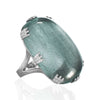EXTRA LARGE 87.66CT DIAMOND & AAA AQUAMARINE 18KT WHITE GOLD OVAL FILIGREE RING