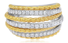 ESTATE WIDE .85CT DIAMOND 18KT WHITE & ROSE GOLD MULTI ROW ROPE ANNIVERSARY RING