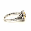 ESTATE 1.69CT WHITE & FANCY YELLOW DIAMOND 18K 2 TONE GOLD ROUND HALO BEZEL RING