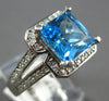 LARGE 3.5CT DIAMOND & AAA BLUE TOPAZ 14KT WHITE GOLD HALO FRIENDSHIP LOVE RING