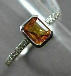 ESTATE .70CT DIAMOND & CITRINE 14KT WHITE GOLD 3D CLASSIC BEZEL ENGAGEMENT RING