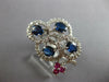 LARGE 1.81CT DIAMOND & AAA SAPPHIRE & RUBY 18KT WHITE GOLD 3D OVAL FLOWER RING