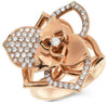 ESTATE LARGE .72CT DIAMOND 18KT ROSE GOLD 3D ROSE FLOWER FUN RING