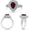 LARGE 1.99CT & AAA RUBY DIAMOND PLATINUM PEAR SHAPE & ROUND HALO ENGAGEMENT RING