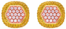 1.79CT PINK FANCY YELLOW DIAMOND 18KT YELLOW & ROSE GOLD SQUARE HEXIGON EARRINGS