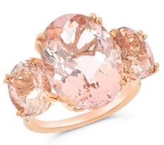 EXTRA LARGE 15.22CT DIAMOND & AAA MORGANITE 14KT ROSE GOLD 3D OVAL & ROUND RING