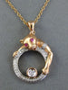 .15CT DIAMOND & AAA RUBY 14KT ROSE GOLD CIRCULAR HAPPY PANTHER TIGER FUN PENDANT