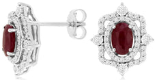 1.49CT DIAMOND & AAA RUBY 14KT WHITE GOLD 3D OVAL & ROUND SQUARE STUD EARRINGS